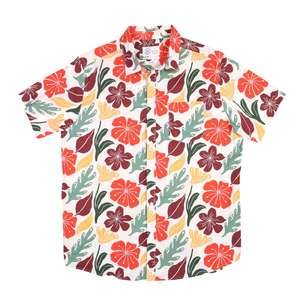 Hurley Hawaiian Shirt Mens L Multicolor Stretch Fit Floral Tropical Surf Era